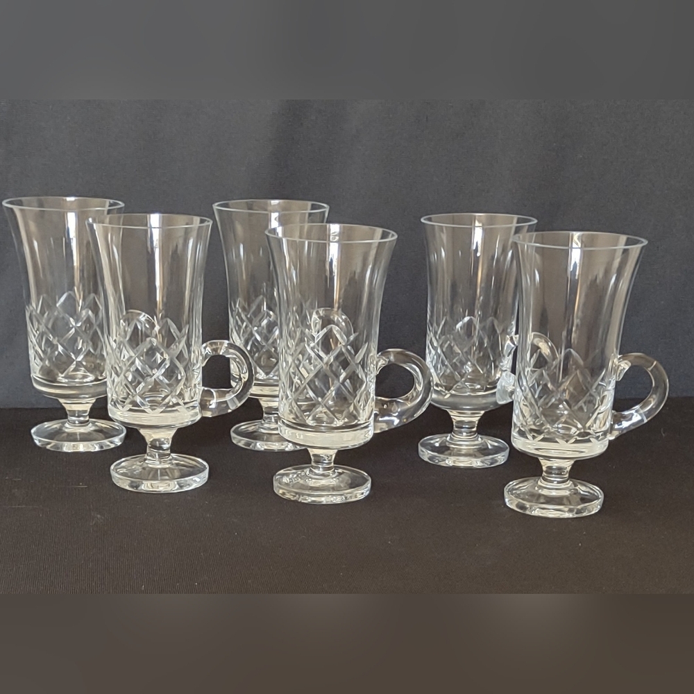 Vintage Cut Glass Irish Coffee Cups - Set of 6 EUC
